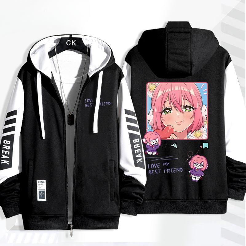 Women's Anime Print Zipper Loose Hoodie