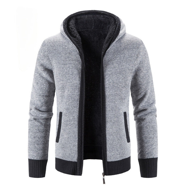 Casual Men's Slim Velvet Padded Hooded Coat