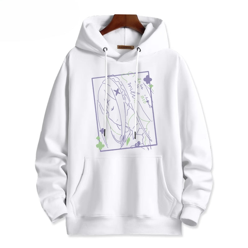 Casual Anime Graphic Print Pullover Hoodie