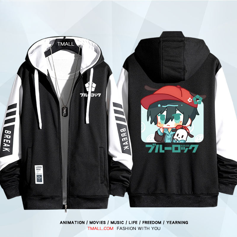 Unisex Anime Pattern Zip Up Casual Hoodie