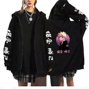 Unisex Anime Logo Printed Zipper Loose Hoodie