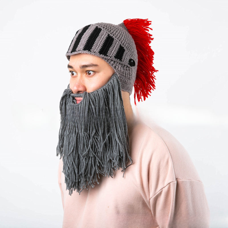 Creative Halloween Funny Crocheted Bearded Knight Hat