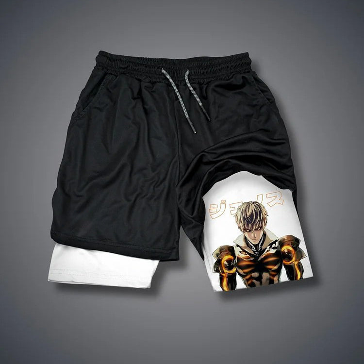 Casual Men's Anime Printed Double-layer Sports Shorts