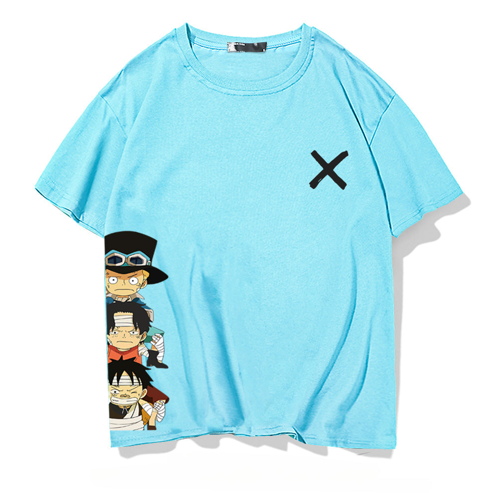 Unisex Luffy Zoro Print Loose Cotton T-shirt