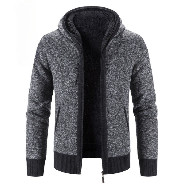 Casual Men's Slim Velvet Padded Hooded Coat