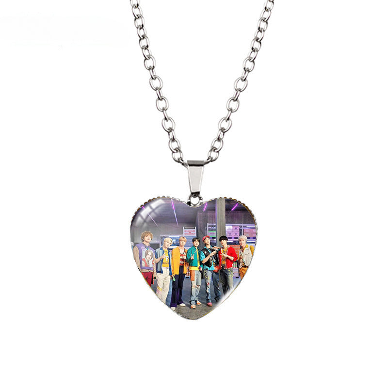 Kpop Time Gem Heart Necklace