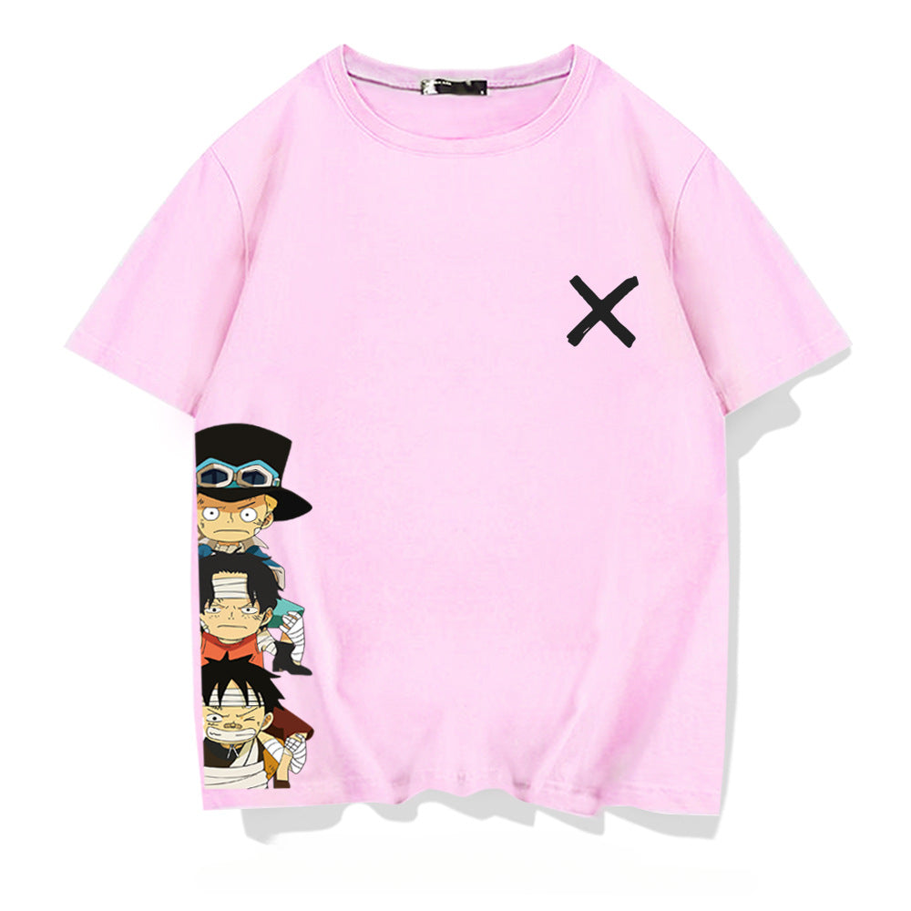 Unisex Luffy Zoro Print Loose Cotton T-shirt