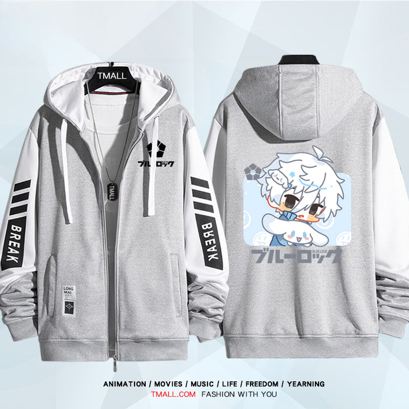 Unisex Anime Pattern Zip Up Casual Hoodie