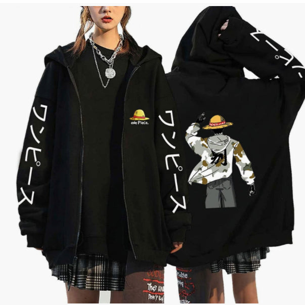 Unisex Luffy Printed Zipper Casual Hooded Jacket