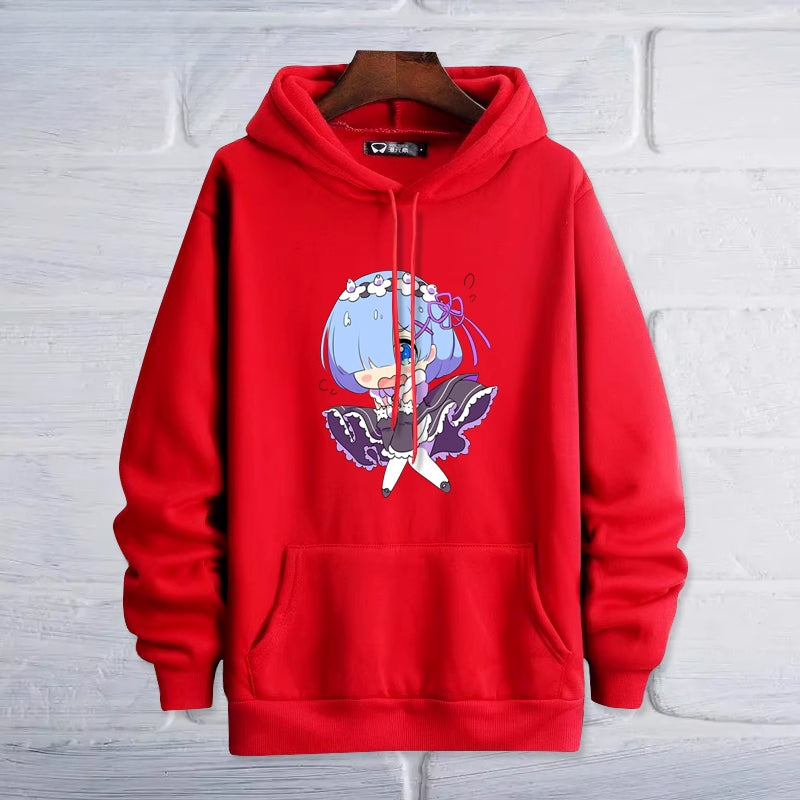Casual Anime Rem Print Pullover Hoodie