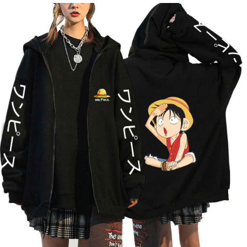 Unisex Luffy Printed Zipper Casual Hooded Jacket