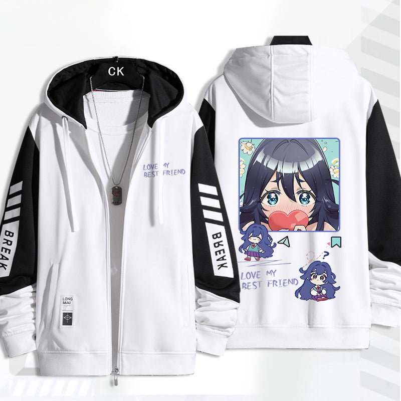 Women's Anime Print Zipper Loose Hoodie