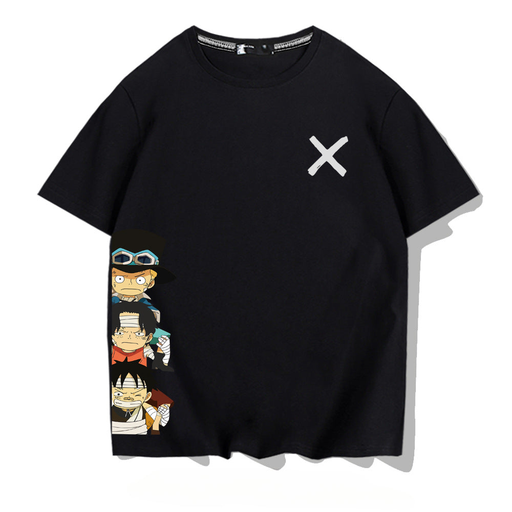 Unisex Luffy Zoro Print Loose Cotton T-shirt