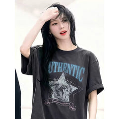 KARINA Same Printed Washed Short-sleeved T-shirt
