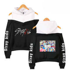 Cute Girls Kpop Fashion Print Off The Shoulder Hoodie