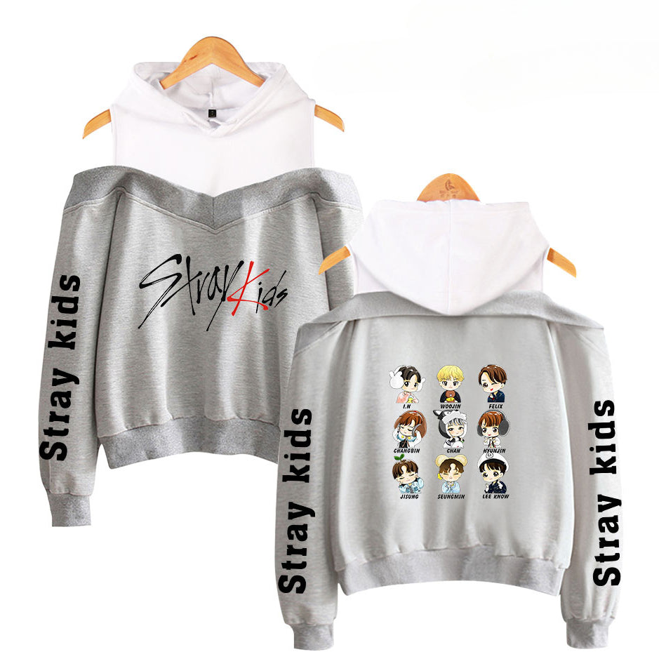 Cute Girls Kpop Fashion Print Off The Shoulder Hoodie