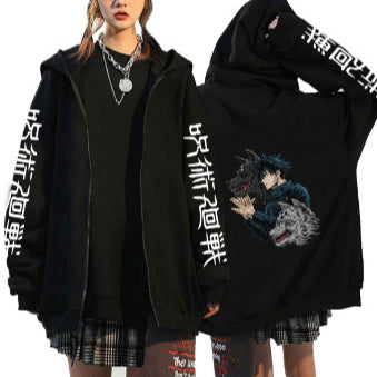 Unisex Trendy Anime Casual Black Zipper Hoodie