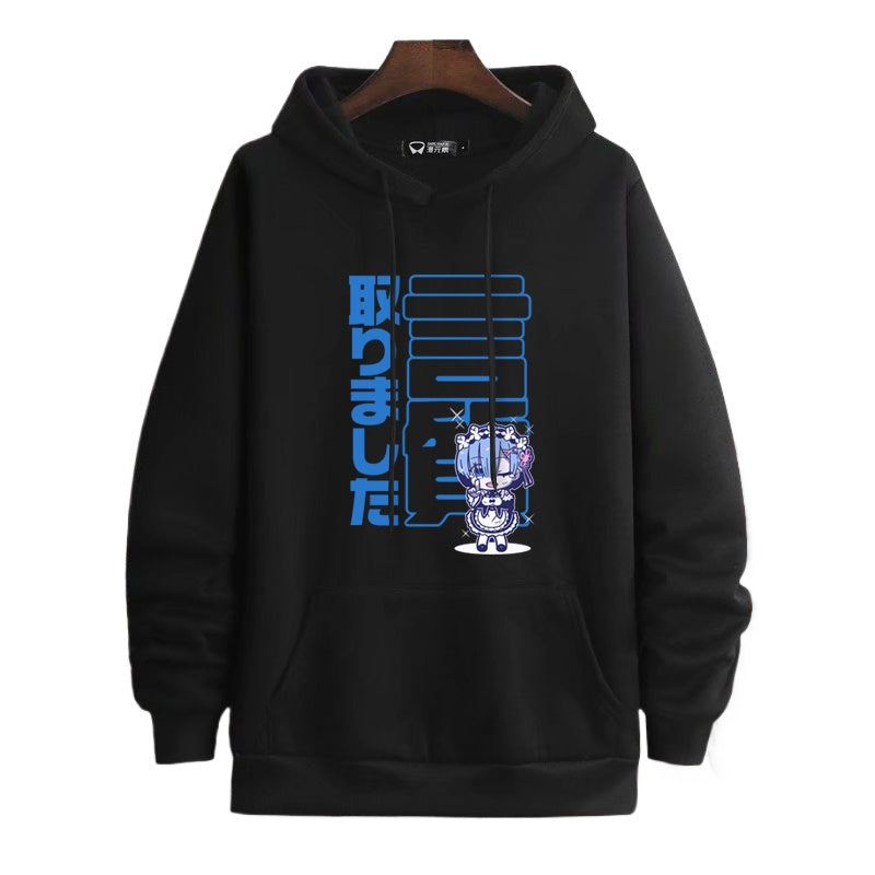 Casual Anime Rem Print Pullover Hoodie