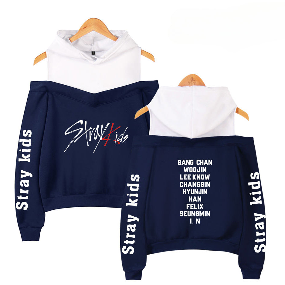 Cute Girls Kpop Fashion Print Off The Shoulder Hoodie