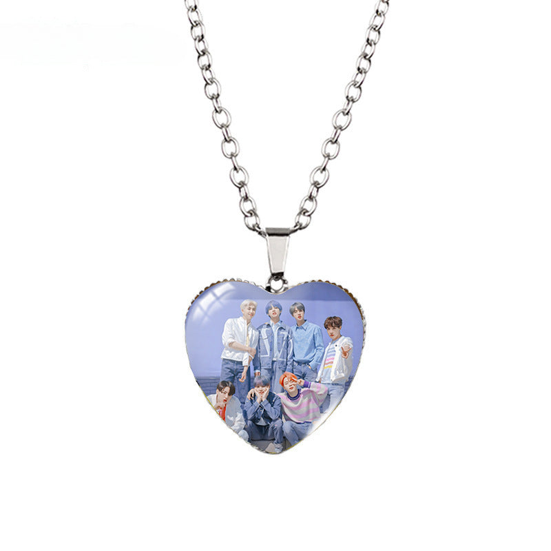 Kpop Time Gem Heart Necklace