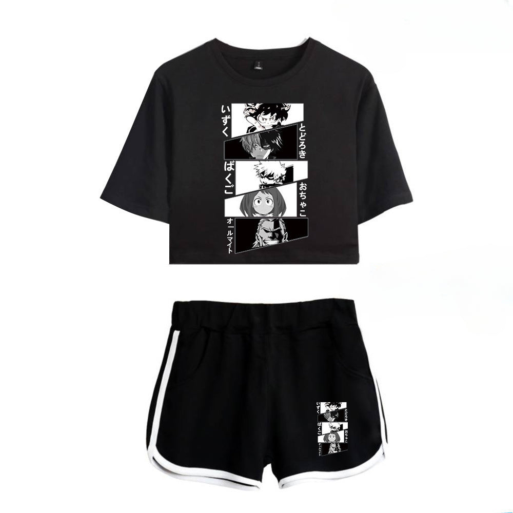 Trendy Women's Anime Graphic Cropped T-shirt Shorts Set