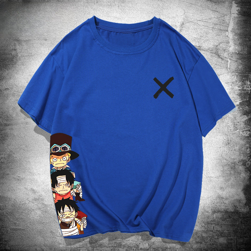 Unisex Luffy Zoro Print Loose Cotton T-shirt