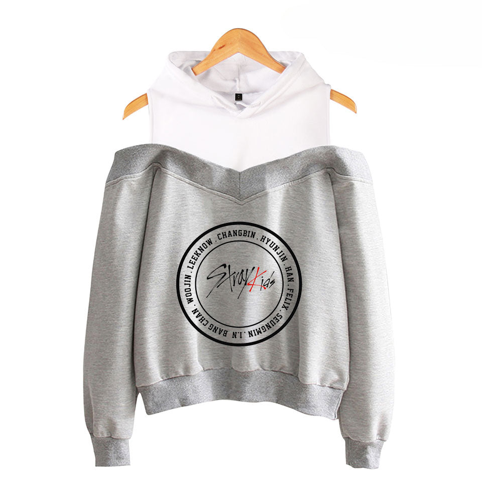 Cute Girls Kpop Fashion Print Off The Shoulder Hoodie