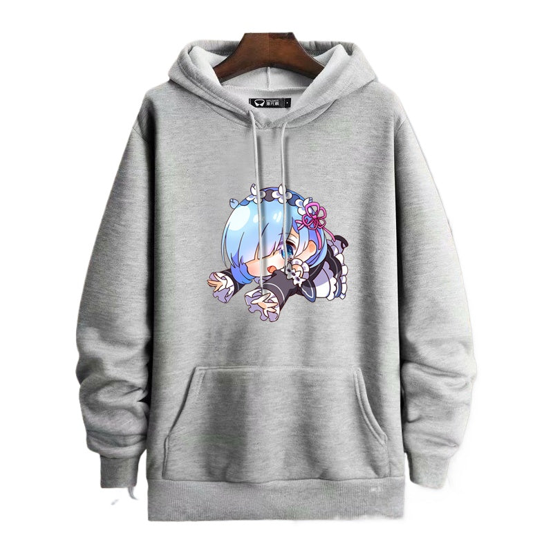 Casual Anime Rem Print Pullover Hoodie
