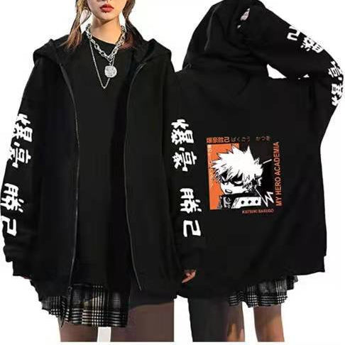 Unisex Anime Printed Zipper Pullover Hoodie