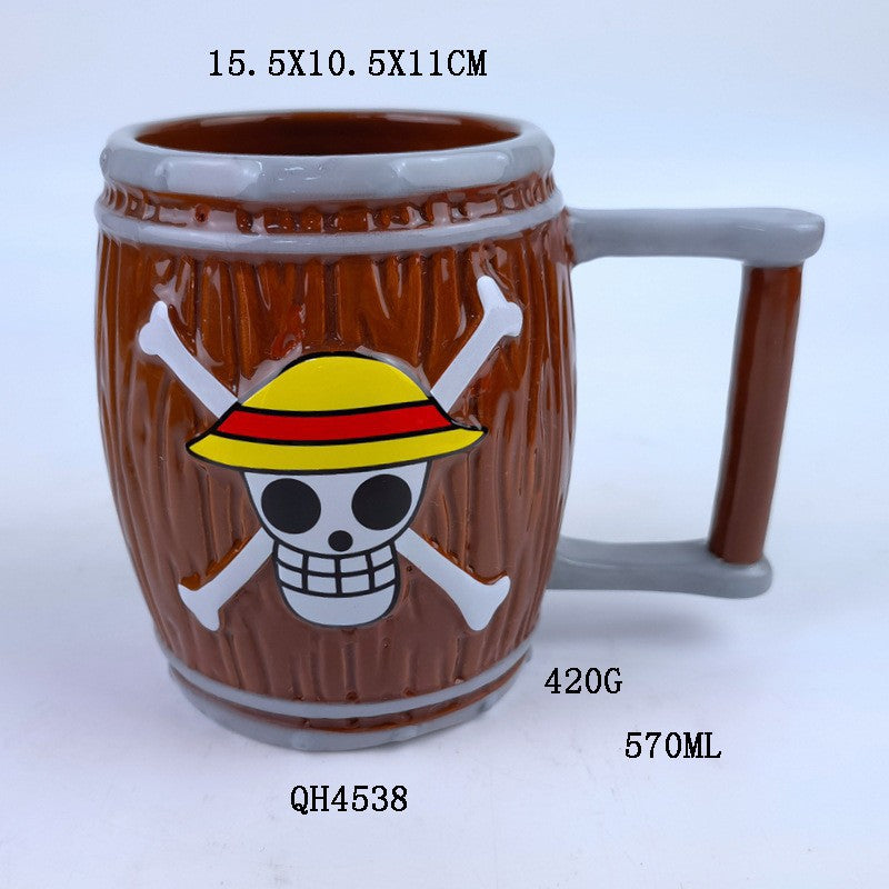 Anime Straw Hat Jolly Roger Barrel Ceramic Coffee Tea 3D Mug