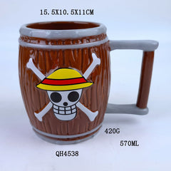 Anime Straw Hat Jolly Roger Barrel Ceramic Coffee Tea 3D Mug