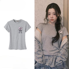 JUUN Same Heart Bow Printed Short-sleeved T-shirt