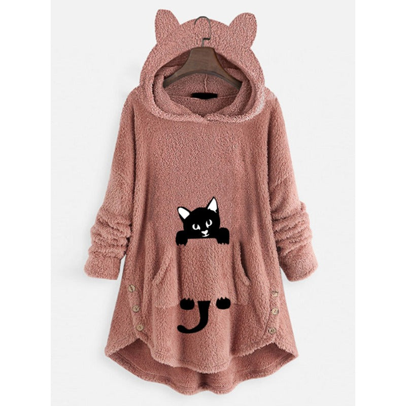 Women's Cat Ears Hooded Long-sleeved Coat