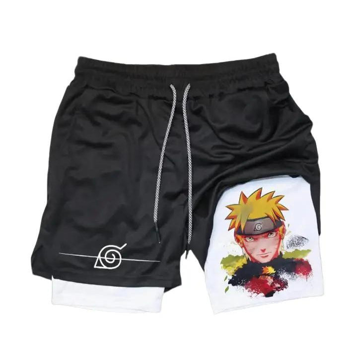 Casual Men's Anime Printed Double-layer Sports Shorts