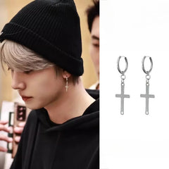 Versatile Heeseung Cross Titanium Steel Earrings