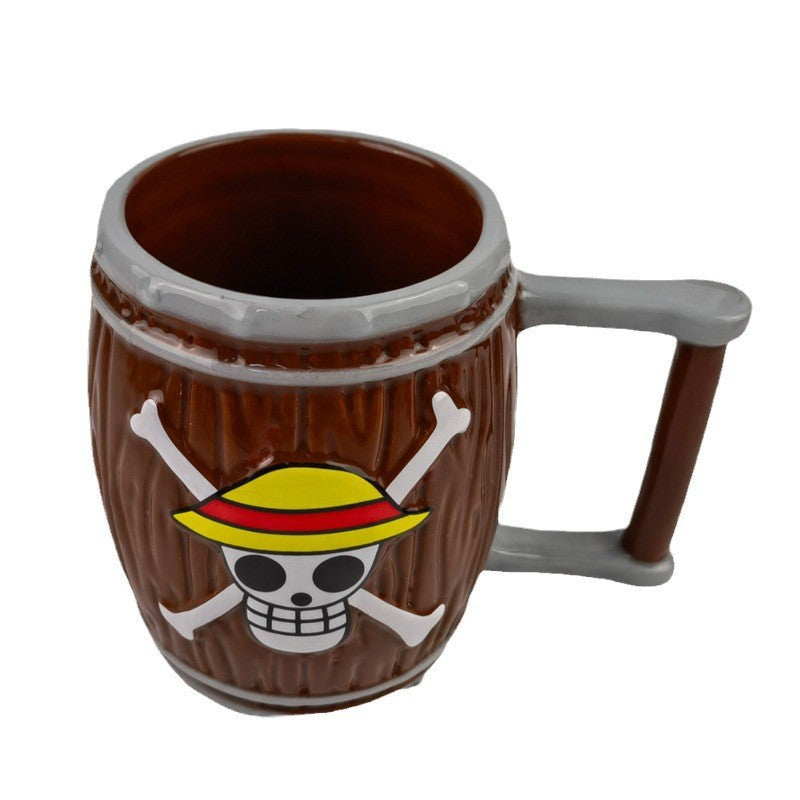 Anime Straw Hat Jolly Roger Barrel Ceramic Coffee Tea 3D Mug