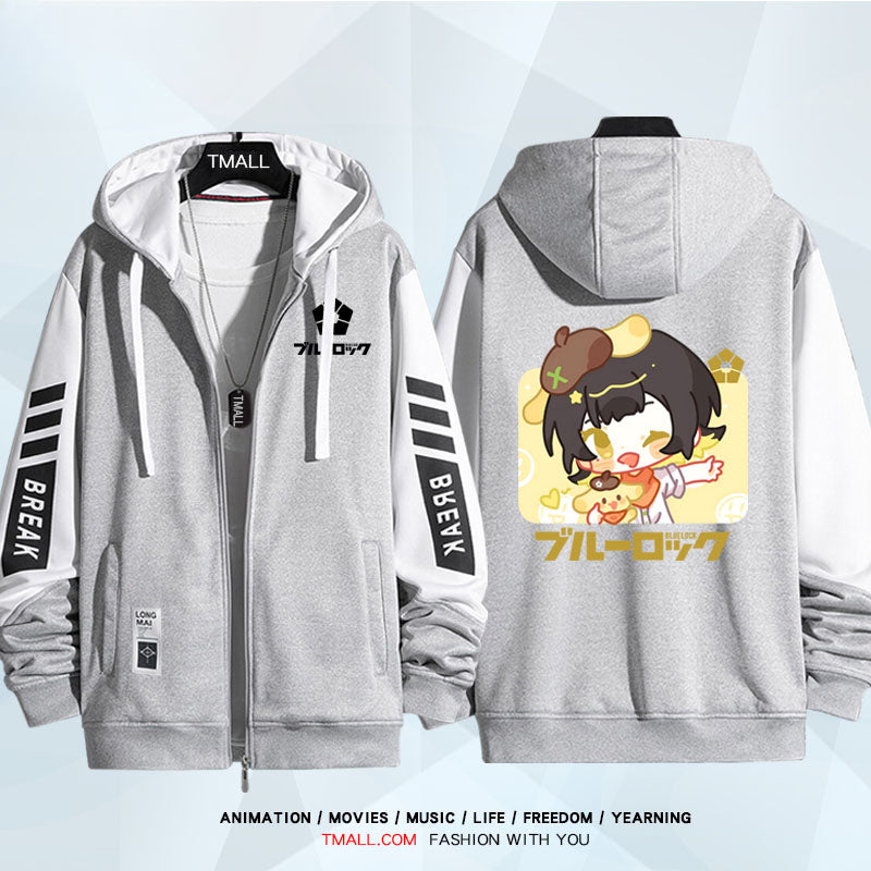 Unisex Anime Pattern Zip Up Casual Hoodie