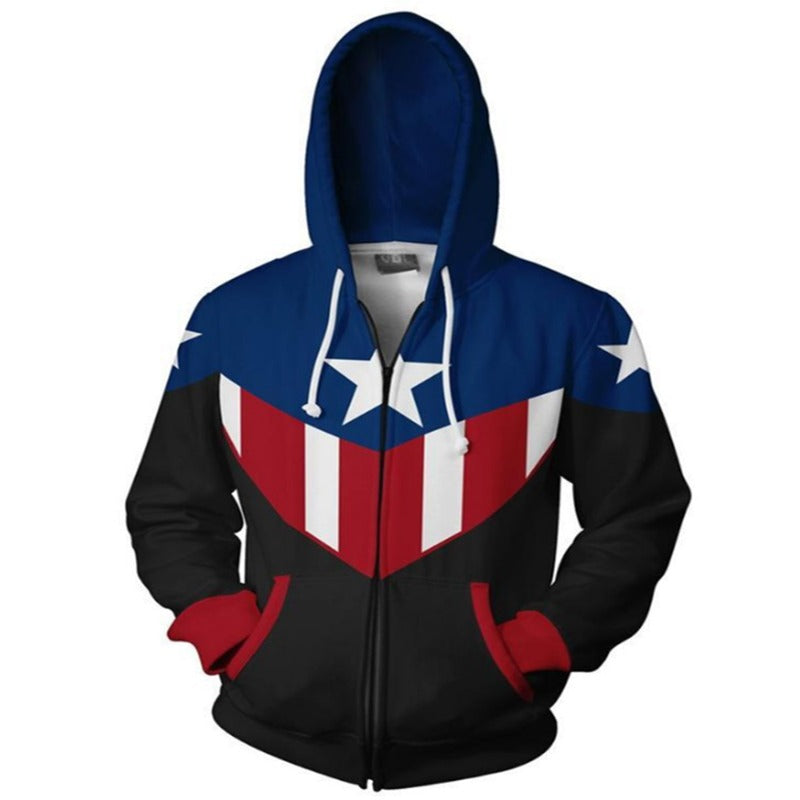 Cool Unisex Captain America Printed Cosplay Hoodie