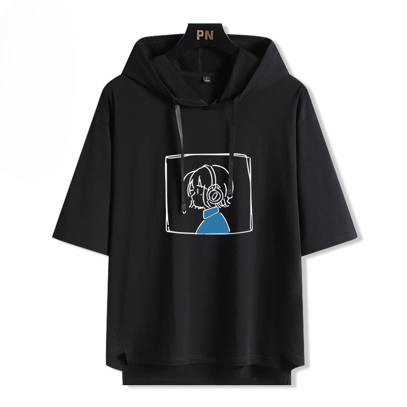 Casual Anime Hooded Short Sleeve T-Shirt