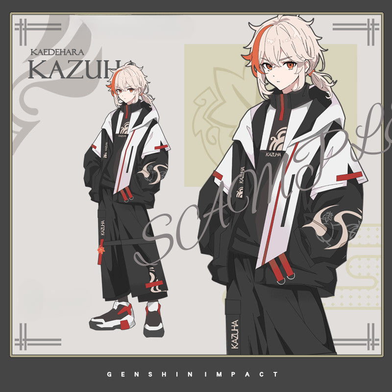 Unisex Kazuha Game Cos Trench Coat Pants Set