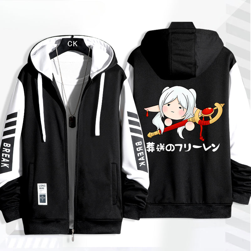 Unisex Anime Printed Zip Up Loose Hoodie