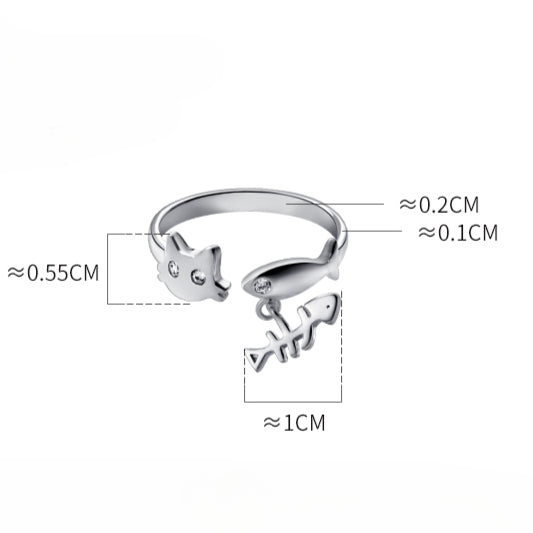 Creative Kitten Fish Bone Ring