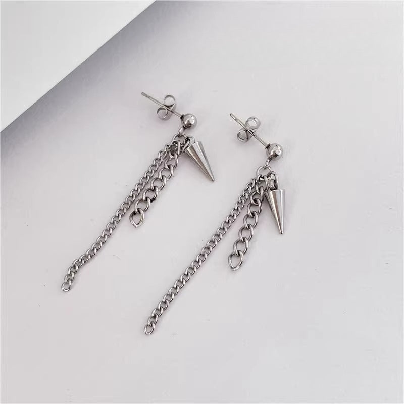 Heeseung Cone Chain Titanium Steel Earrings Earclips