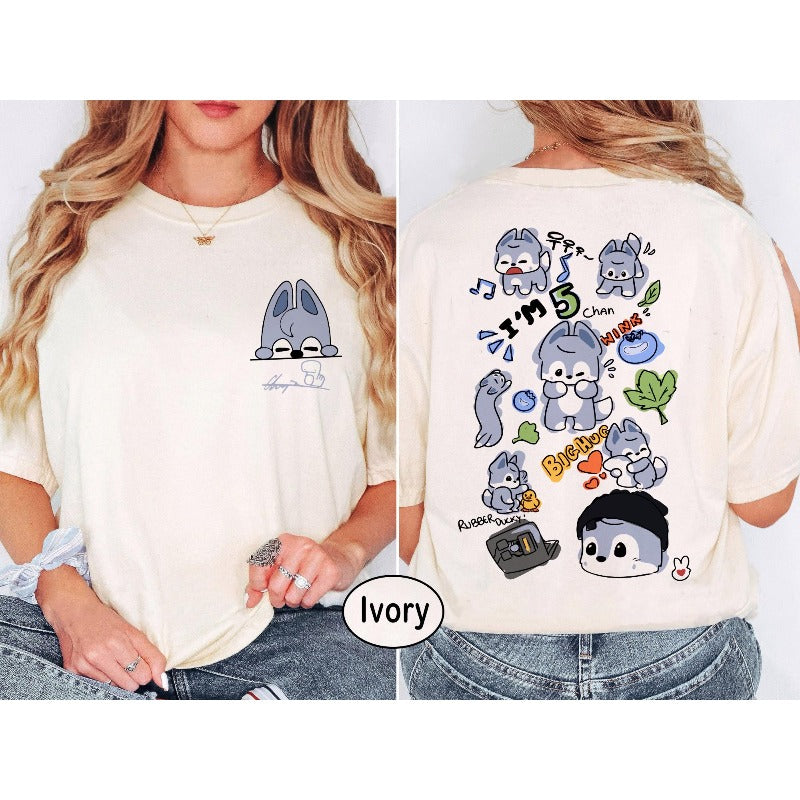 Cute Seungmin Changbin Hyunjin Han Print T-Shirt
