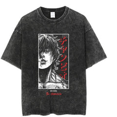 Vintage Washed Anime Print Casual T-shirt