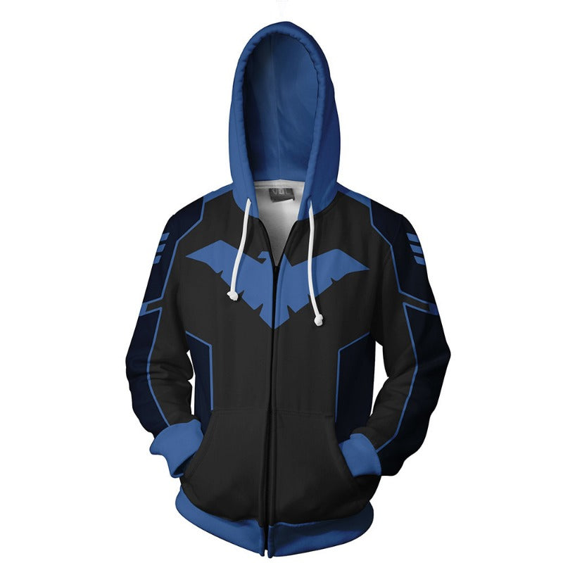 Cool Unisex Comic Nightwing 3D Zip Up Cosplay Hoodie