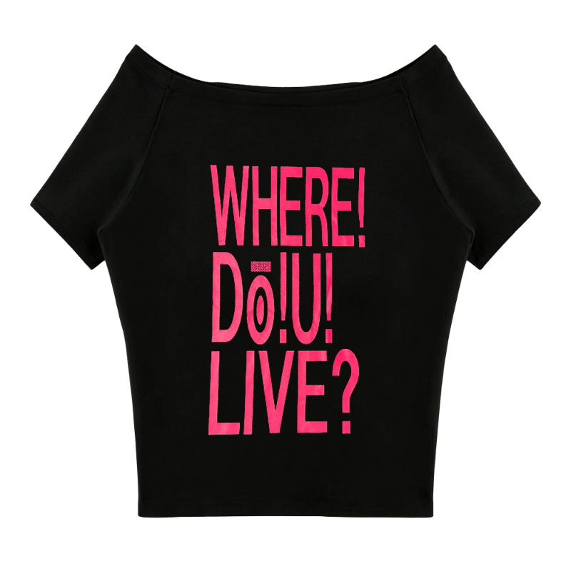 WONHEE Same Off-shoulder Letter Printed Top