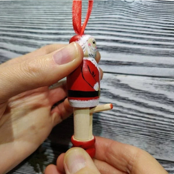 Funny Santa Christmas Tree Wooden Pendant