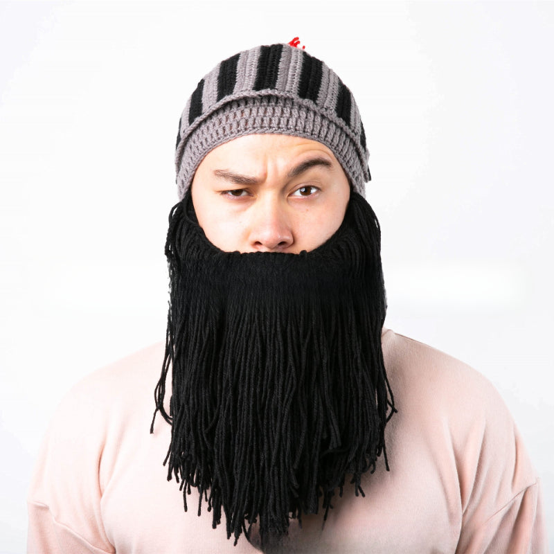 Creative Halloween Funny Crocheted Bearded Knight Hat