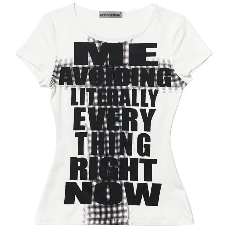 Karina Same White Letter Slim-fit T-shirt